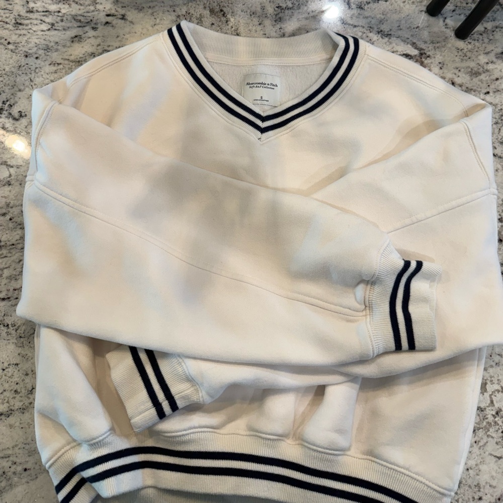 Abercrombie & Fitch White Sweatshirt with Black Stripes